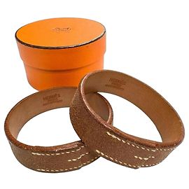 Hermès Hermes Pourtour Leather Brown Bangle Set Brown