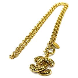 CHANEL Vintage Matelasse Coco Mark Gold GP Necklace Golden