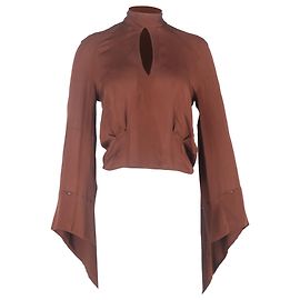 Blusa a collo alto a maniche lunghe in seta marrone di Petar Petrov Marrone Rosso