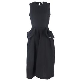 Robe midi peplum plissée à dos ouvert Loewe en polyester noir Noir