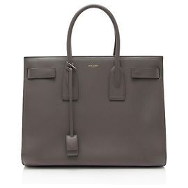 Bolsa Grande Sac De Jour em Couro de Bezerro Saint Laurent Cinza