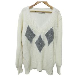 Autre Marque ERMANNO FIRENZE Argyle-Strickpullover aus Alpaka-Mischung Aus weiß