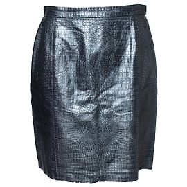 Escada, croc embossed metallic leather skirt Silvery Grey