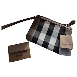 Burberry Check Canvas Wristlet Brown Black White