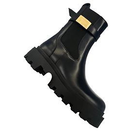 Versace Botas Chelsea de Couro Preto com Fivela Medusa Preto
