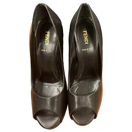 Fendi Black Leather Peep-Toe Platform Heels Black