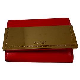 Portefeuille Sacai en cuir rouge avec finitions dorées Rouge
