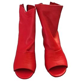 Vic Matié Red Leather Open Toe Ankle Boots Red