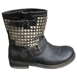 Ash Titan Studded Leather Ankle Boots Black Black