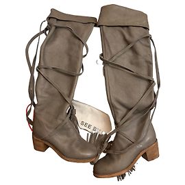 Botas de cuero altas See By Chloé Gris