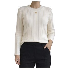 Sandro Ecru Ribbed Knit Pullover Cream
