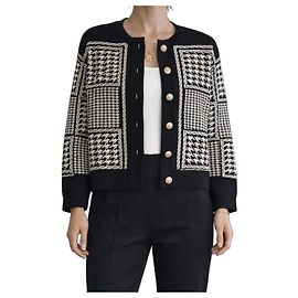 Sandro Schwarz-Weiße Karierte Strickjacke Schwarz Weiß