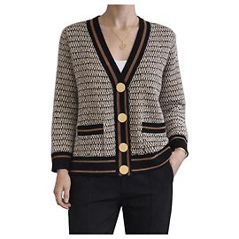 Claudie Pierlot Cardigan à boutons dorés Marron Noir Blanc