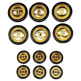Conjunto de 12 logotipos CC de Chanel vintage en oro y negro Negro Dorado
