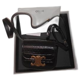 Bolsa Céline Mini Claude Preta Efeito Crocodilo Preto