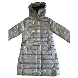 Liu.Jo Gray quilted coat with ruffles and gold buttons Silvery Grey