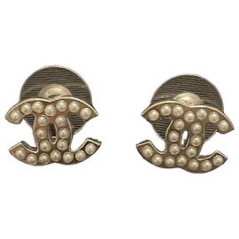 Chanel CC silver metal earrings Silvery
