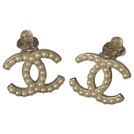 Orecchini Chanel CC Perle Argento Bianco