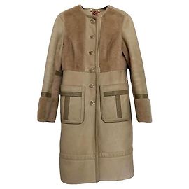 Tory Burch Mantel aus Lammleder Beige Beige