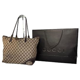 Borsa tote vintage Gucci monogramma beige marrone Marrone