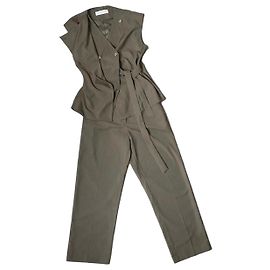 Adolfo Dominguez Elegantes Anzugset mit gebundenem Weste und geraden Hosen Grau Khaki
