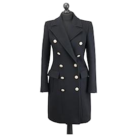 Balmain black wool double-breasted coat Black
