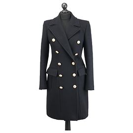 Manteau Balmain noir en laine à double boutonnage Noir