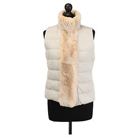 Fabiana Filippi Grey Down Sleeveless Jacket with Lapin Fur Trim Grey