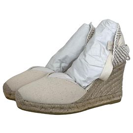 SéZane Neue beigen Leinensandaletten mit Keilabsatz Beige