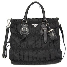 Prada Borsa in nylon TESSUTO Gather da donna, borsa a spalla - Nero Nero