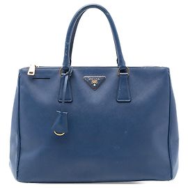 Prada Grande Tote Galleria Double Zip em Saffiano Lux Azul Azul