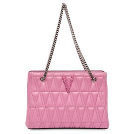 Versace Pink Quilted Leather Virtus Tote Pink