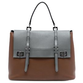 Bolsa Prada grande bicolor em couro de bezerro da cidade marrom, com dupla aba Outro