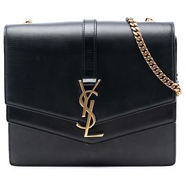 Saint Laurent Black Medium Leather Monogram Sulpice Crossbody Black