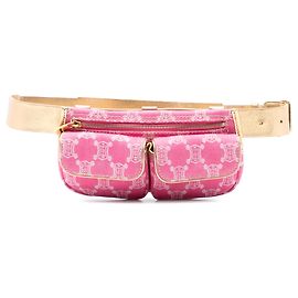Céline Celine Pink Macadam Denim Double Pocket Belt Bag Pink