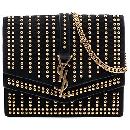 Saint Laurent Black Medium Studded Suede Monogram Sulpice Crossbody Black