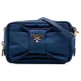 Bolsa de câmera Prada em tessuto azul Fiocco Azul