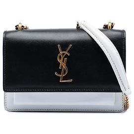 Saint Laurent Black Mini Bicolor Calfskin Monogram Sunset Wallet on Chain Black