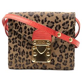 Fendi Mini Sac Croisé en Toile Imprimé Léopard Marron Marron Autre