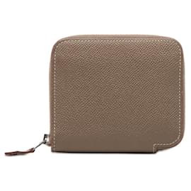 Porte-monnaie/porte-cartes compact Azap en soie Hermès Marron Taupe