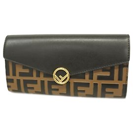 Fendi Zucca Leather Long Wallet Brown Black