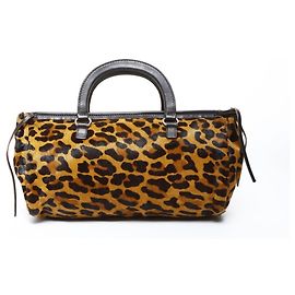 Prada Brown Pony Leopard Print Handbag Brown