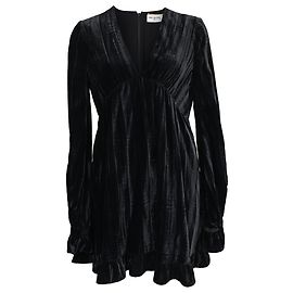 Robe Mini V-Cou en Velours Noir de Saint Laurent Noir