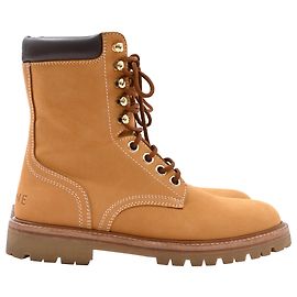 Céline Botas em Nubuck Marrom com Acabamento em Couro Celine Kurt Marrom Vermelho
