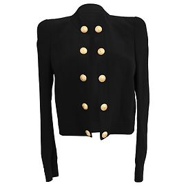 Balmain Button-Embellished Open Front Blazer in Black Viscose Black