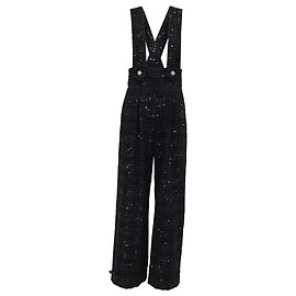 Maje Verzierte weite Tweed-Latzhose aus schwarzer Baumwolle Schwarz