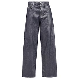 Jeans a gamba larga a vita alta in cotone argento Isabel Marant Étoile Argento Metallico