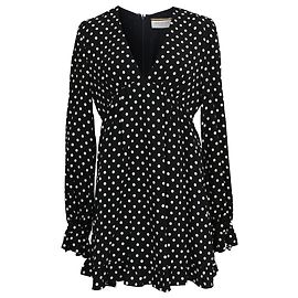 Vestido mini de poá em viscose preta Saint Laurent Preto