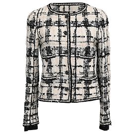 Chanel Button-Down Tweed Blazer with Pockets in White and Black Polyamide White
