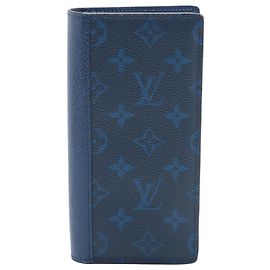 Cartera larga bifold Louis Vuitton Monogram Taigarama Brazza Azul